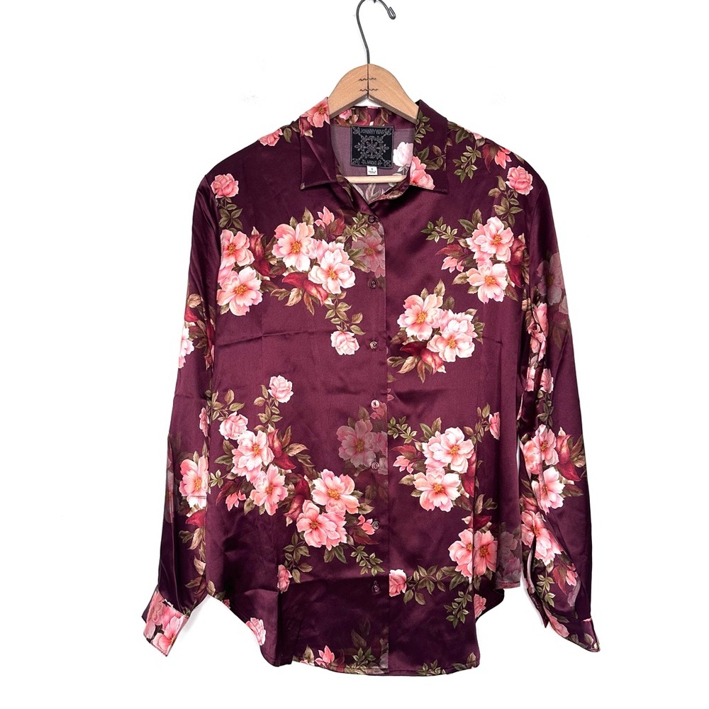 Johnny Was Winonna Silk Blouse Floral Button Up Roll Tab Sleeves Size Small - Picture 5 of 10